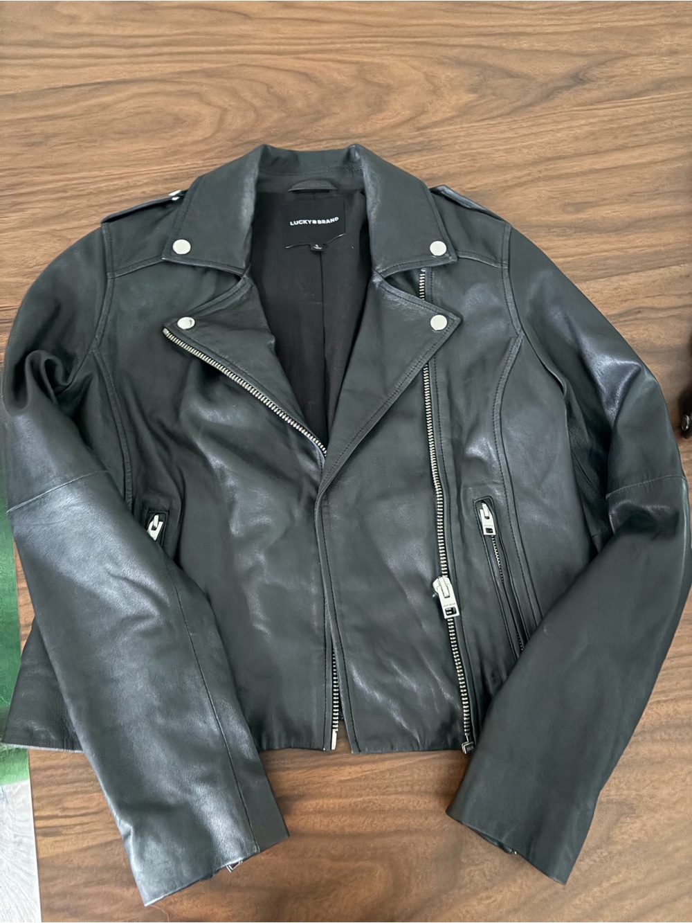 Lucky Brand Black Leather Jacket Collar Label